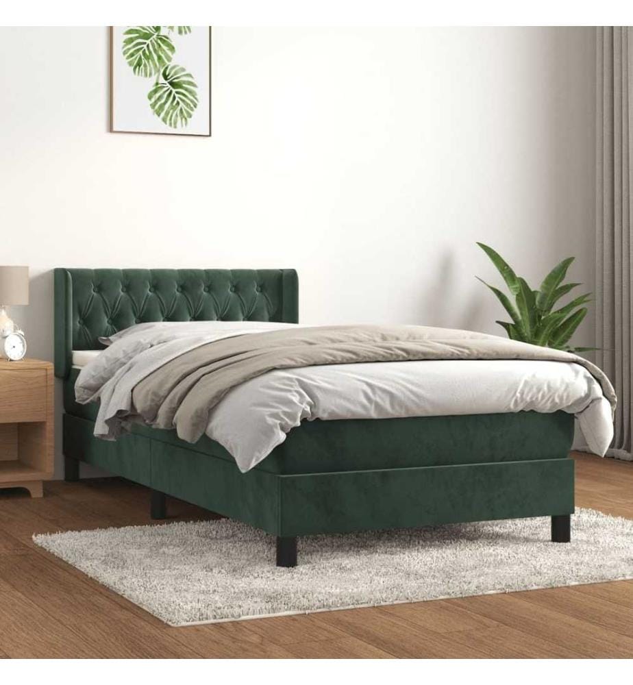 Boxspringbett mit Matratze Dunkelgrün 100x200 cm Samt