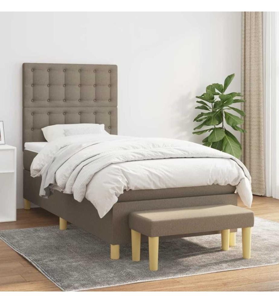 Lit à sommier tapissier avec matelas Taupe 90x200 cm Tissu