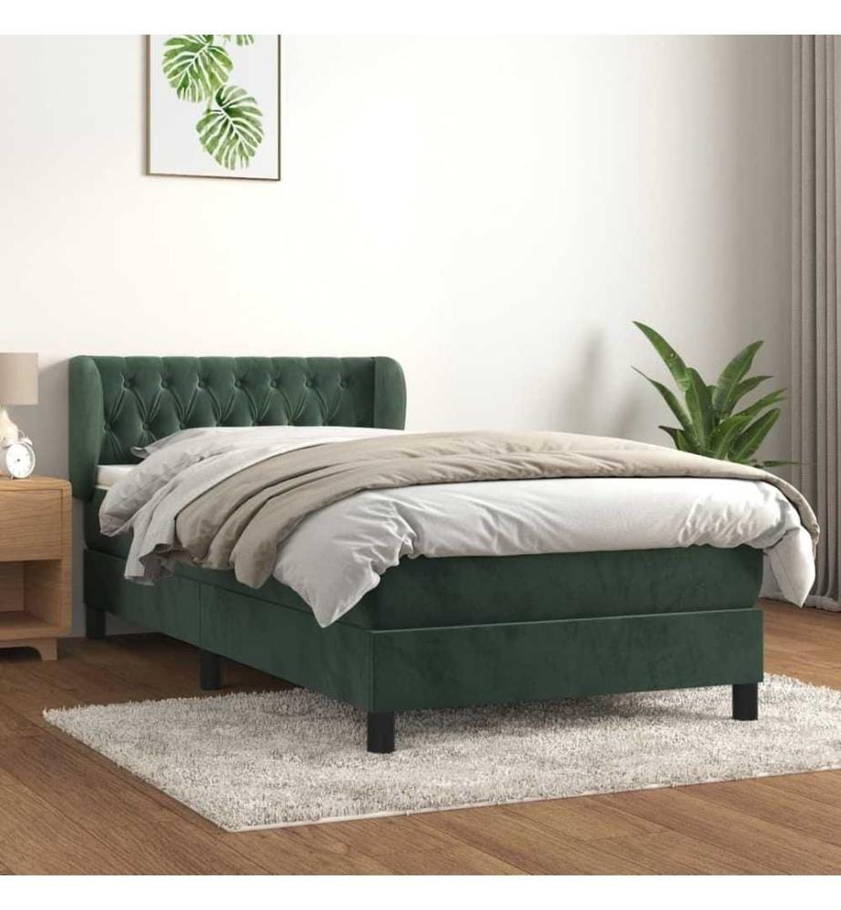 Boxspringbett mit Matratze Dunkelgrün 100x200 cm Samt