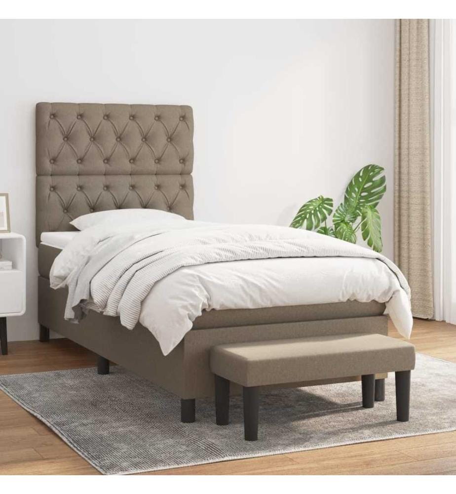 Lit à sommier tapissier avec matelas Taupe 80x200 cm Tissu