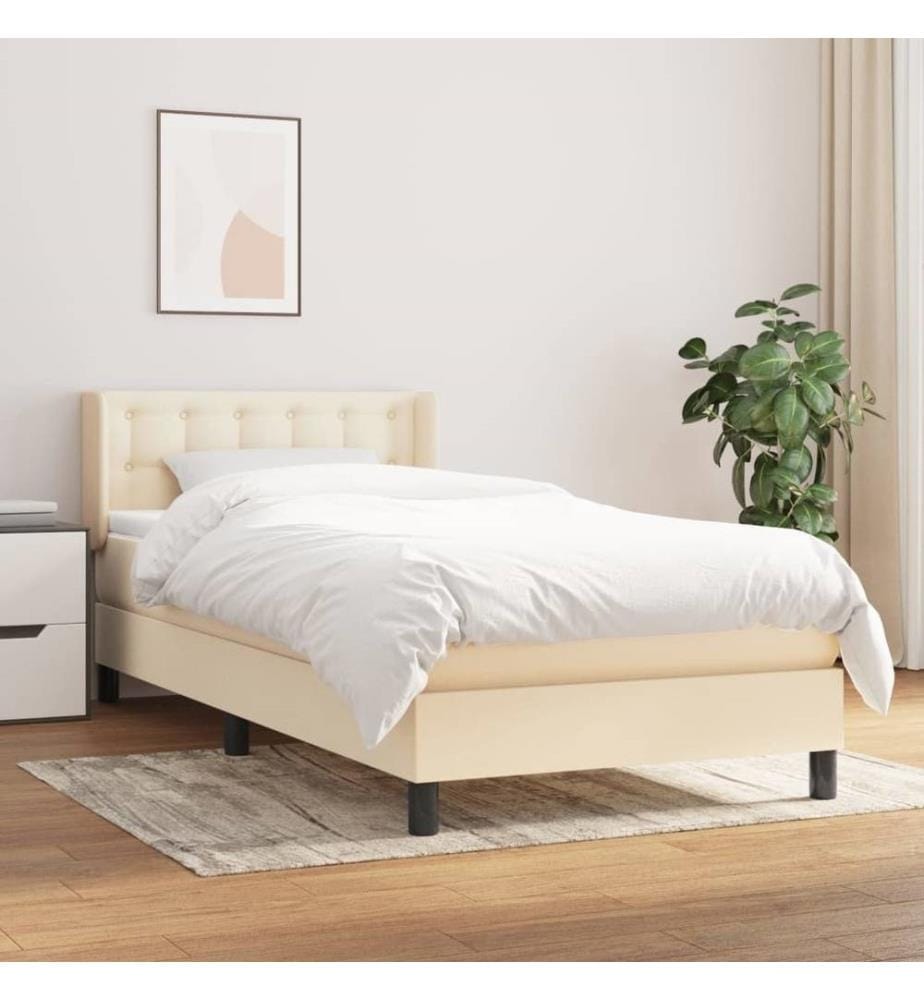 Lit à sommier tapissier et matelas Crème 90x190 cm Tissu
