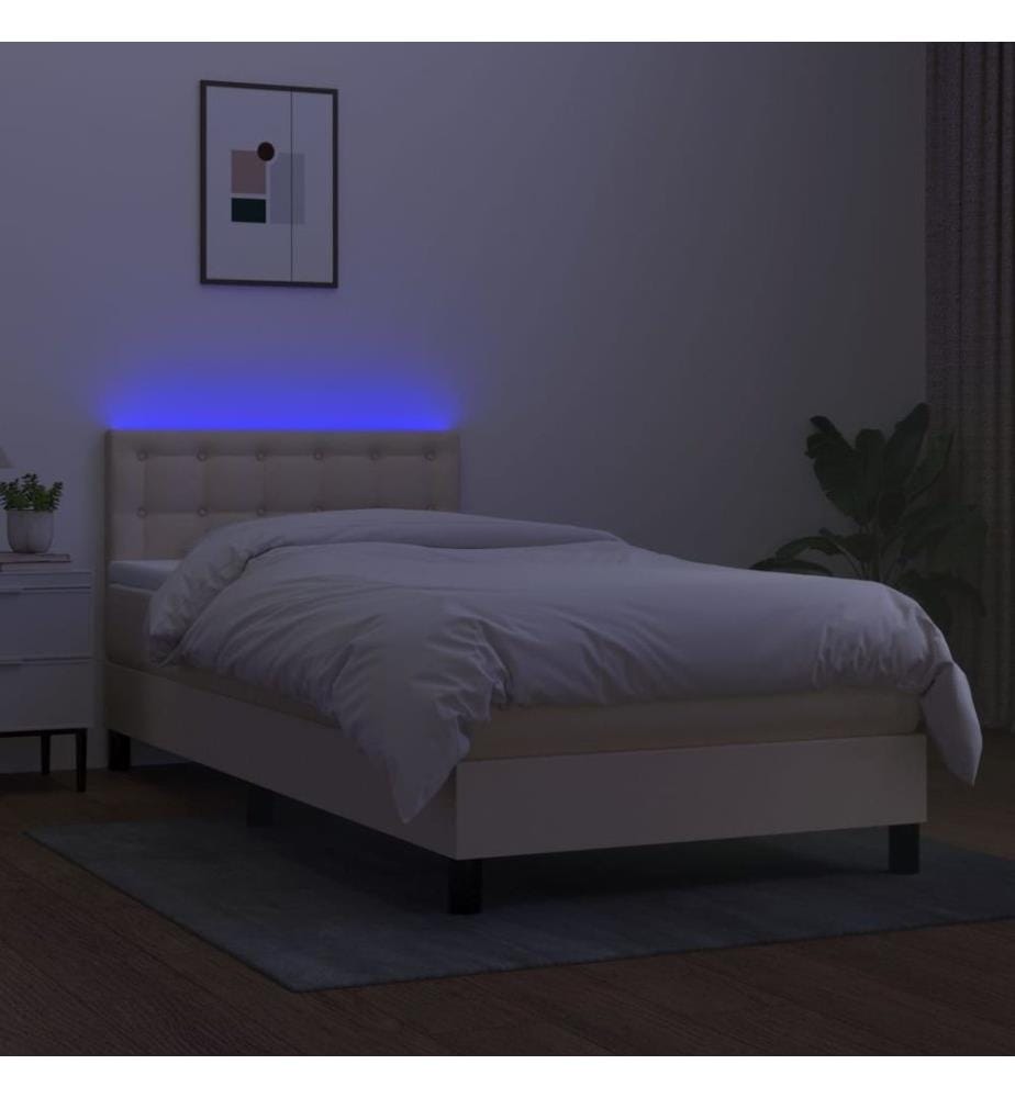 Sommier tapissier avec matelas et LED Crème 90x190 cm Tissu