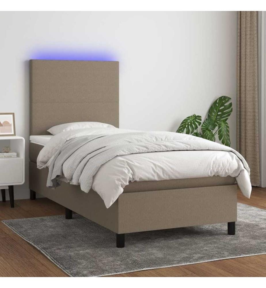 Sommier tapissier avec matelas et LED Taupe 80x200cm Tissu