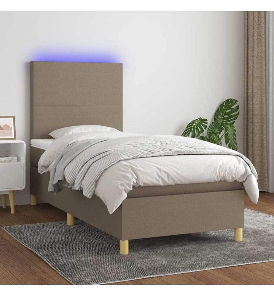 Sommier tapissier avec matelas et LED Taupe 80x200cm Tissu
