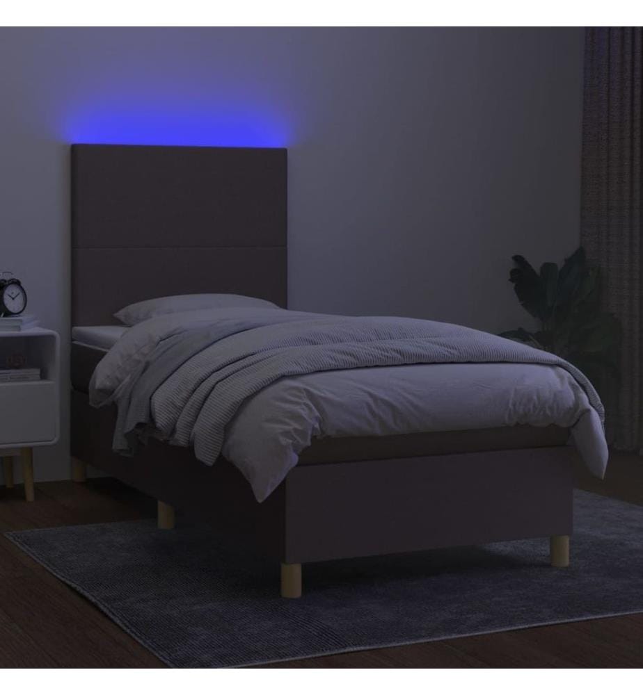 Sommier tapissier avec matelas et LED Taupe 80x200cm Tissu