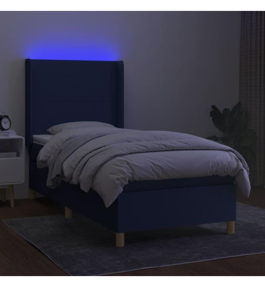 Sommier tapissier avec matelas et LED Bleu 80x200cm Tissu