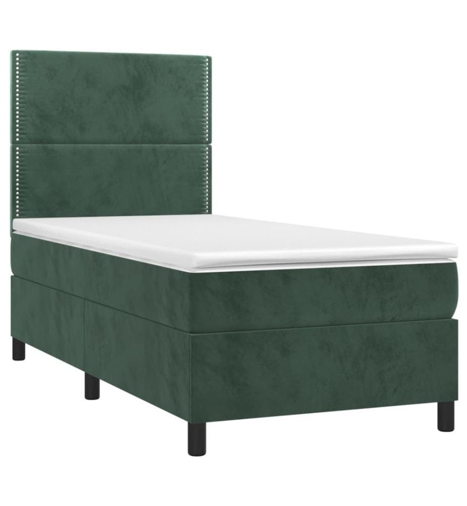 Lit à sommier tapissier avec matelas Vert foncé 90x200 cm