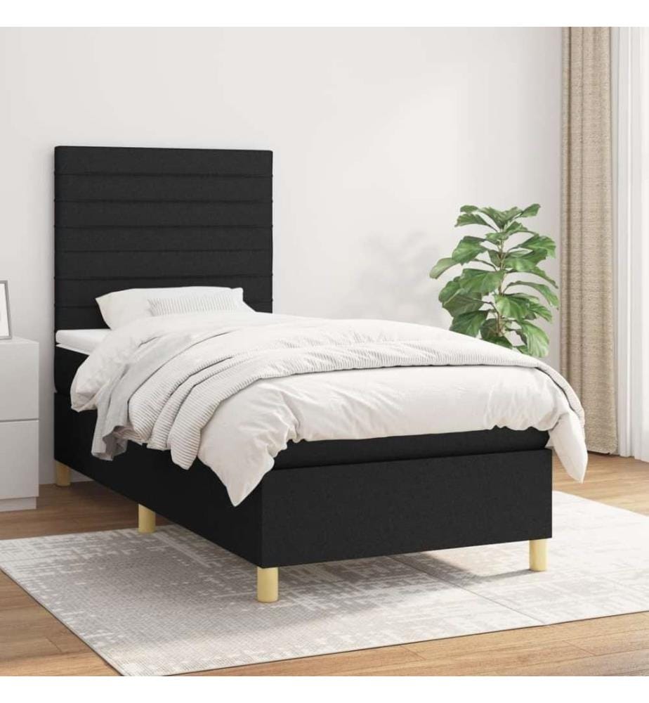 Lit à sommier tapissier avec matelas Noir 90x200 cm Tissu