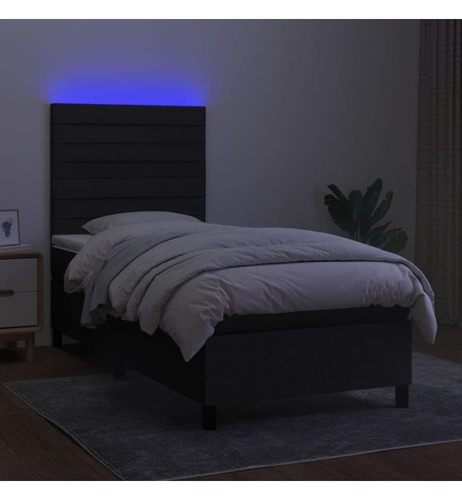 Sommier tapissier avec matelas et LED Noir 90x190 cm Tissu