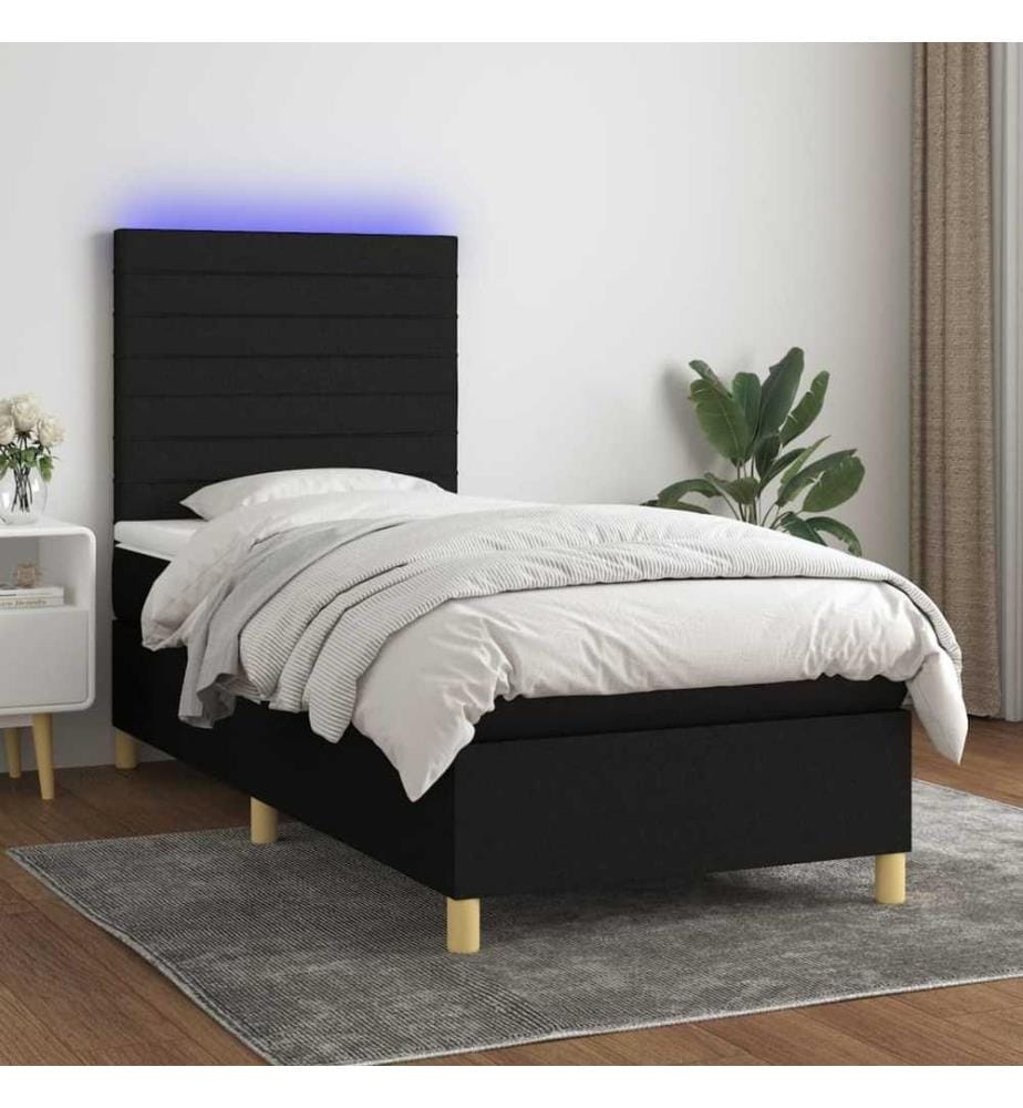 Boxspringbett mit Matratze & LED Schwarz 100x200 cm Stoff