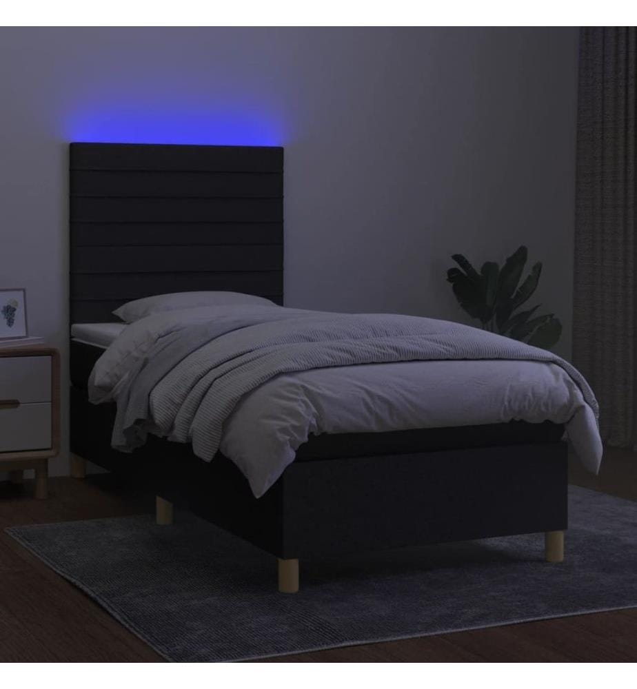 Boxspringbett mit Matratze & LED Schwarz 100x200 cm Stoff