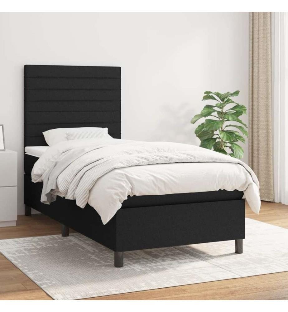 Lit à sommier tapissier avec matelas Noir 90x200 cm Tissu