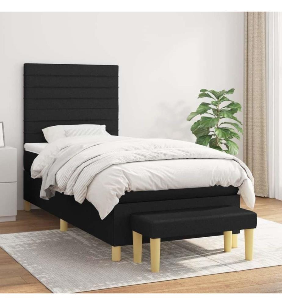 Lit à sommier tapissier avec matelas Noir 90x190 cm Tissu