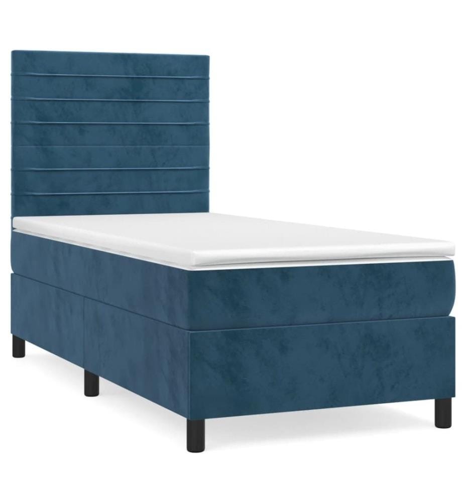 Lit à sommier tapissier avec matelas Bleu foncé 90x200 cm