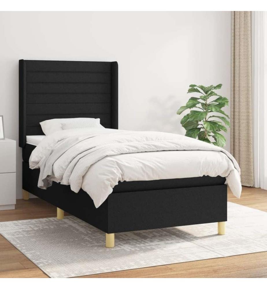 Lit à sommier tapissier avec matelas Noir 90x190 cm Tissu