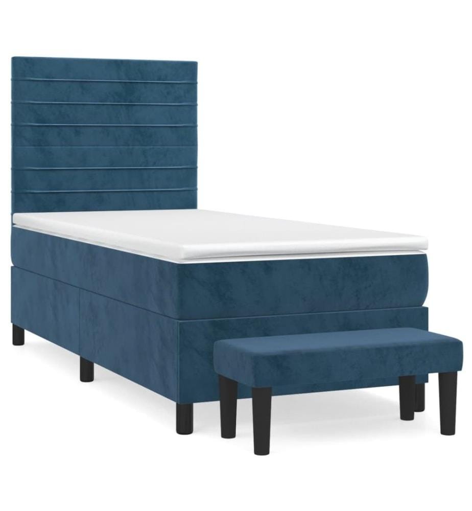 Lit à sommier tapissier avec matelas Bleu foncé 90x190 cm