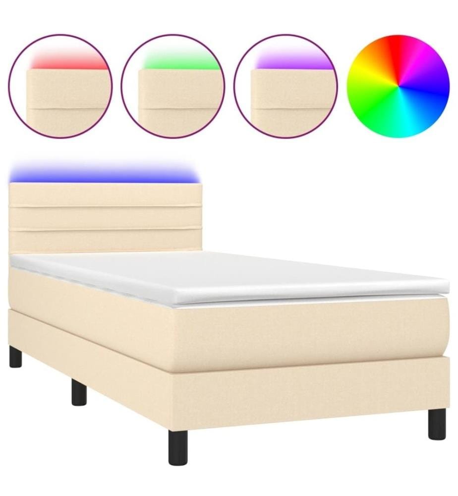 Sommier tapissier avec matelas et LED Crème 90x200 cm Tissu