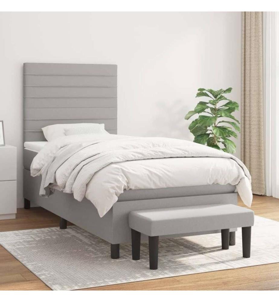 Lit à sommier tapissier avec matelas Gris clair 90x200 cm Tissu