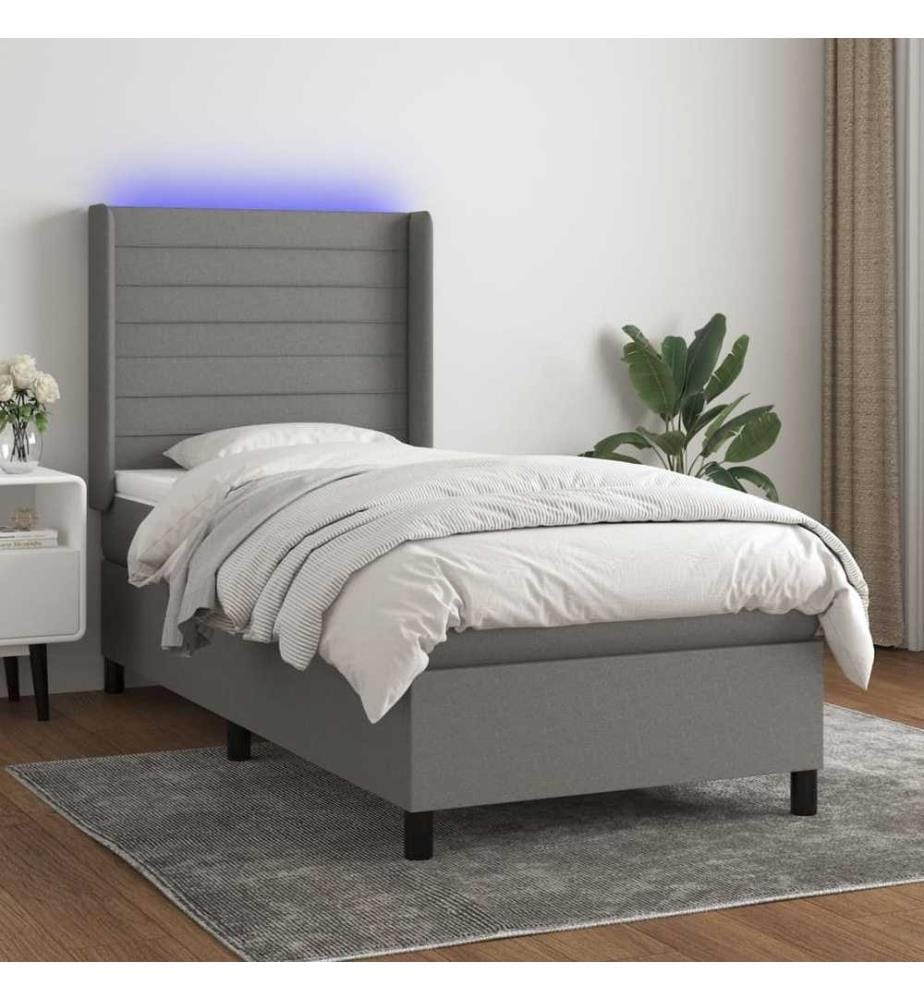 Boxspringbett mit Matratze & LED Dunkelgrau 90x200 cm Stoff