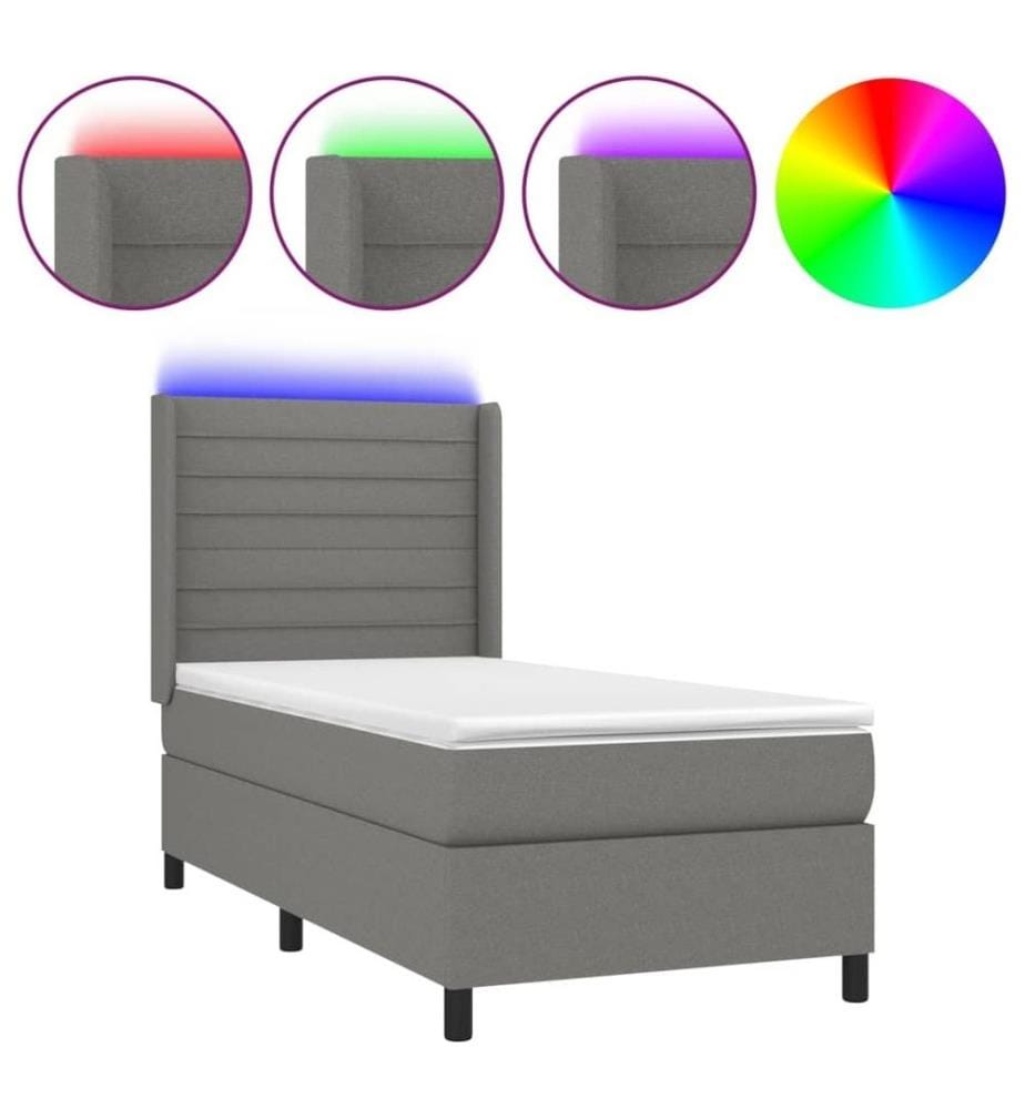 Boxspringbett mit Matratze & LED Dunkelgrau 90x200 cm Stoff
