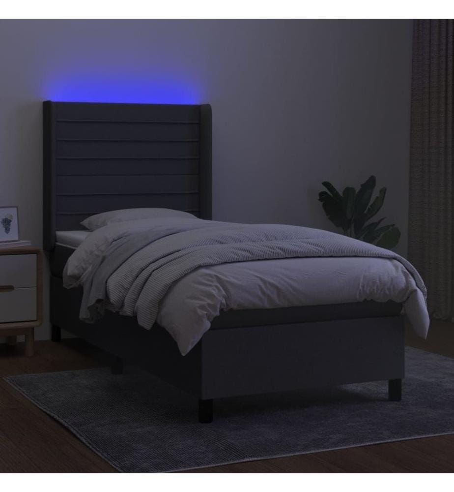 Boxspringbett mit Matratze & LED Dunkelgrau 90x200 cm Stoff