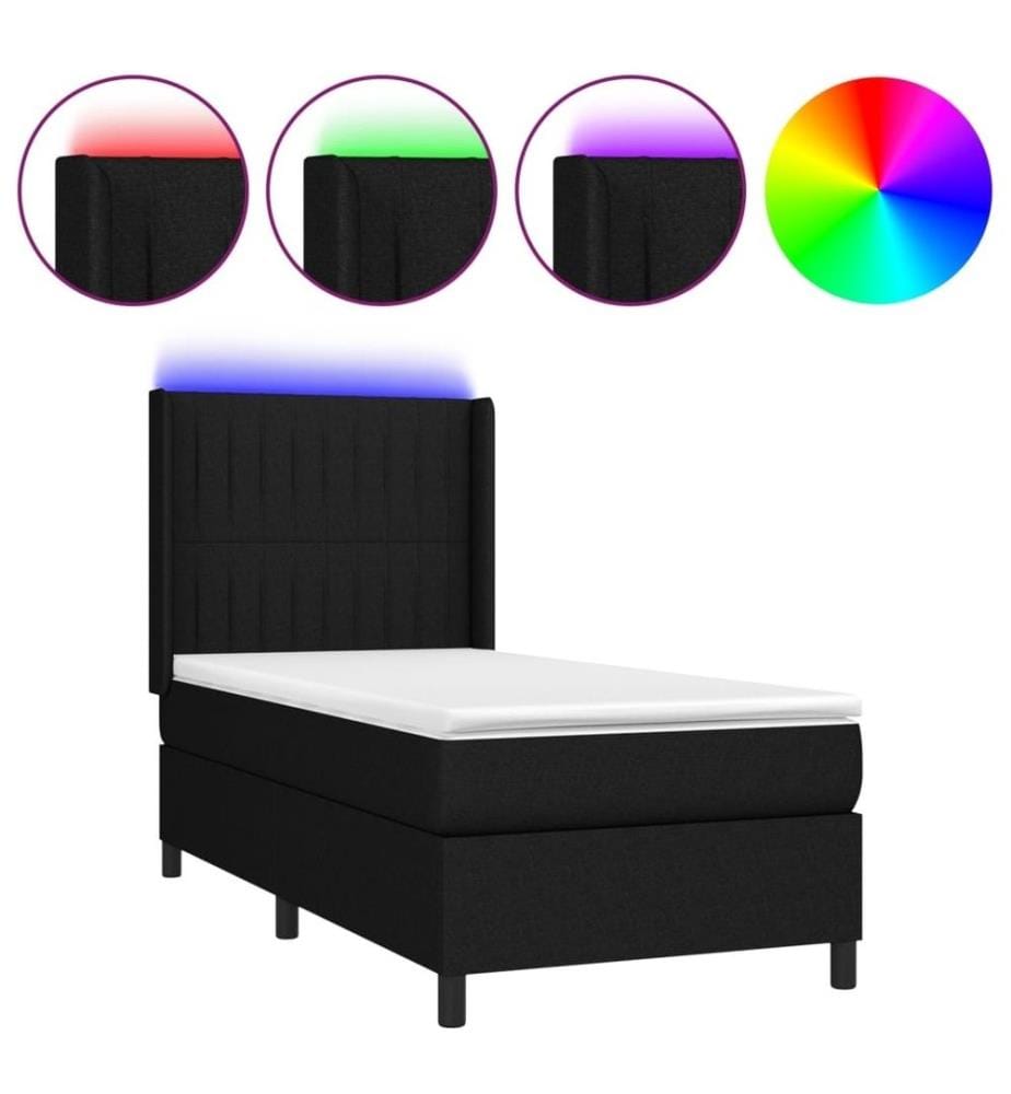 Boxspringbett mit Matratze & LED Schwarz 100x200 cm Stoff