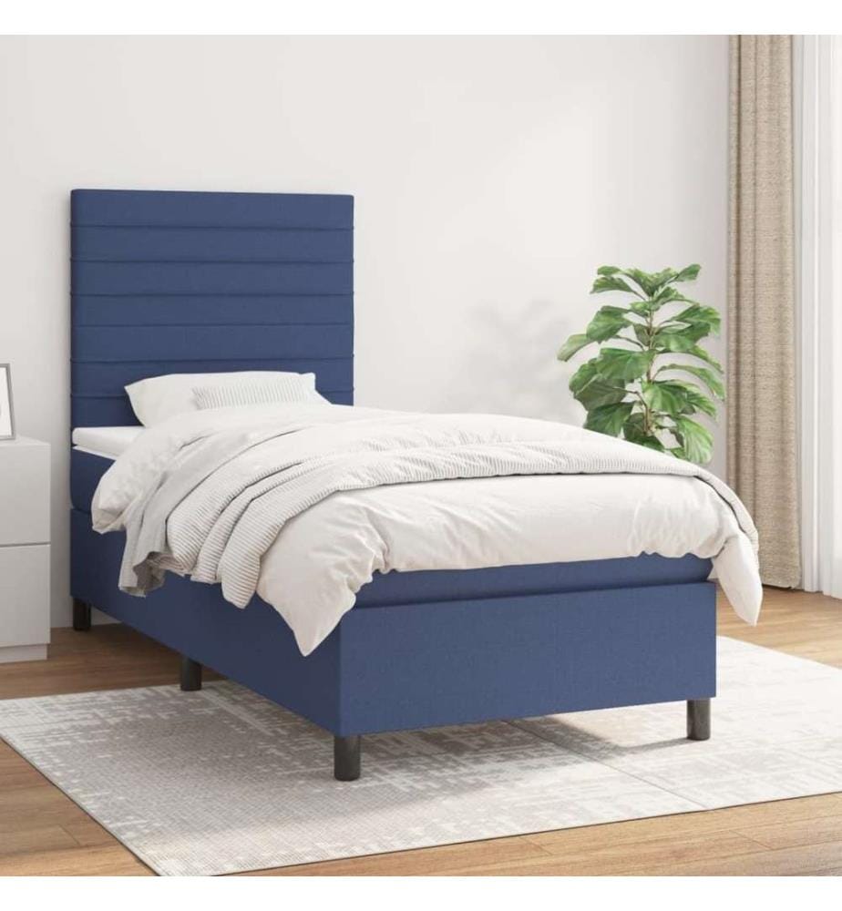 Lit à sommier tapissier avec matelas Bleu 90x190 cm Tissu