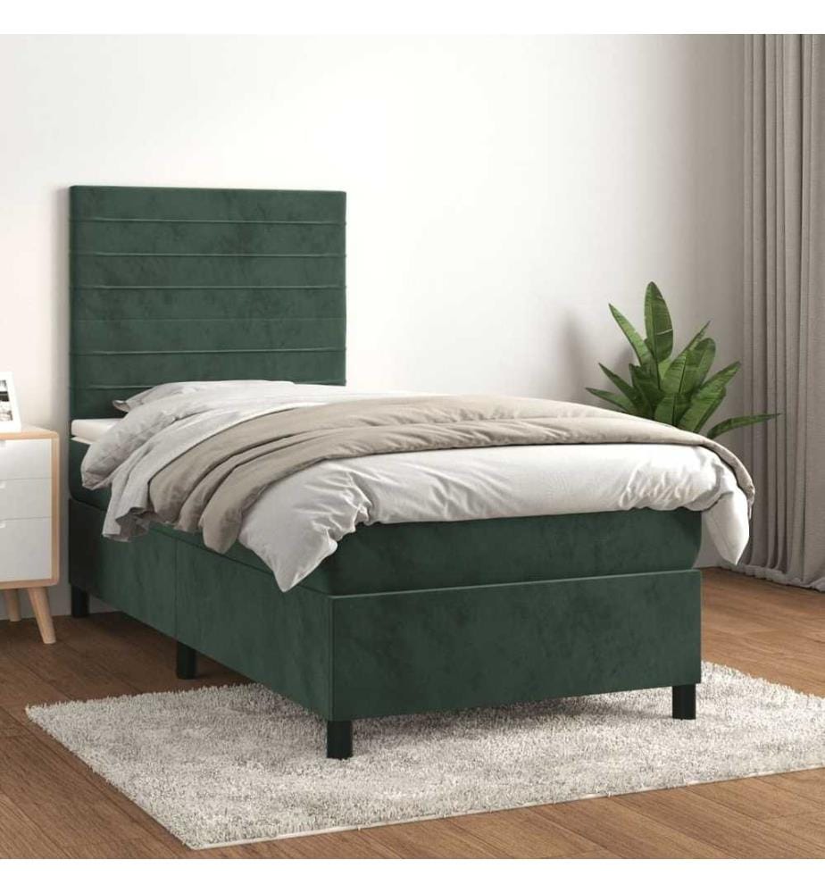 Boxspringbett mit Matratze Dunkelgrün 100x200 cm Samt