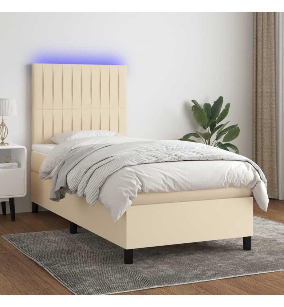 Boxspringbett mit Matratze & LED Creme 100x200 cm Stoff