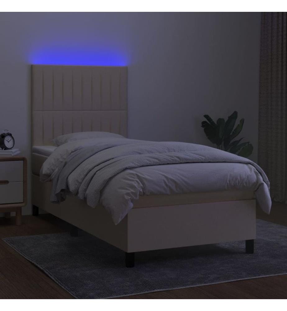 Boxspringbett mit Matratze & LED Creme 100x200 cm Stoff
