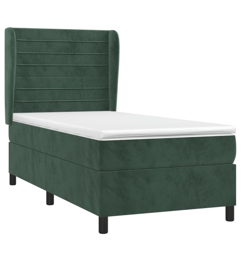 Lit à sommier tapissier avec matelas Vert foncé 90x200 cm