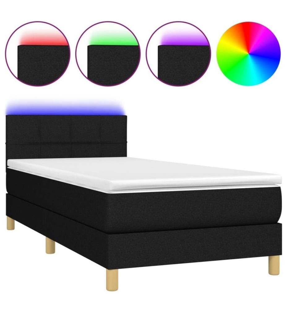 Sommier tapissier avec matelas et LED Noir 80x200cm Tissu