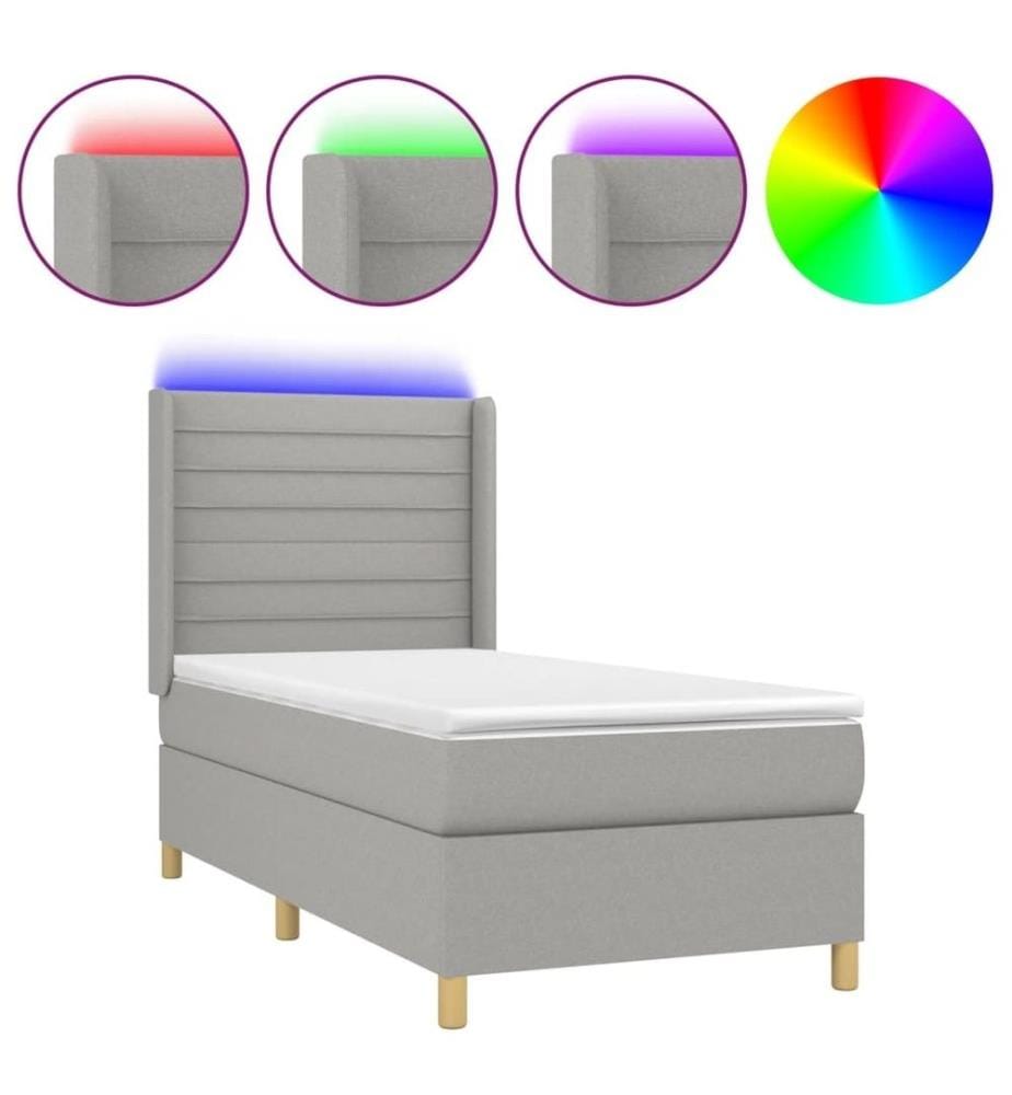 Boxspringbett mit Matratze & LED Hellgrau 90x200 cm Stoff