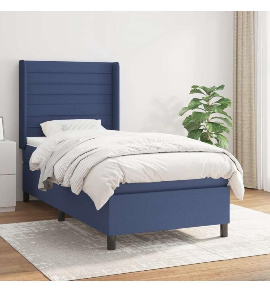 Lit à sommier tapissier avec matelas Bleu 90x200 cm Tissu