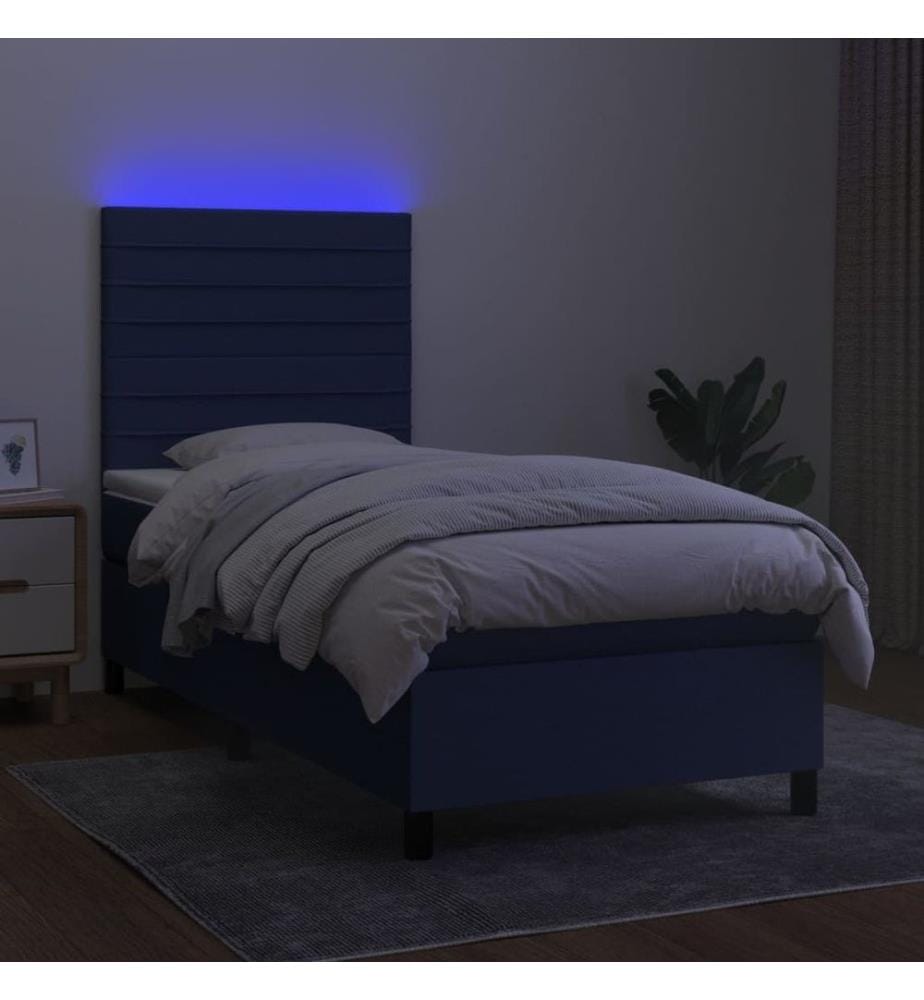 Sommier tapissier avec matelas et LED Bleu 80x200cm Tissu