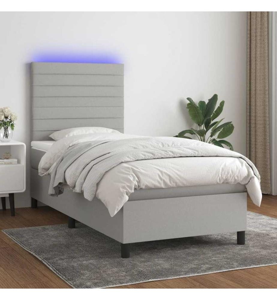 Boxspringbett mit Matratze & LED Hellgrau 90x190 cm Stoff
