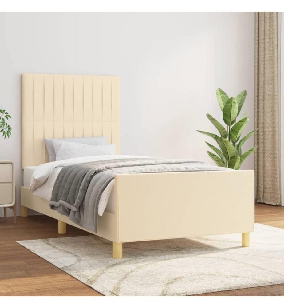 Bettgestell mit Kopfteil Creme 80x200 cm Stoff