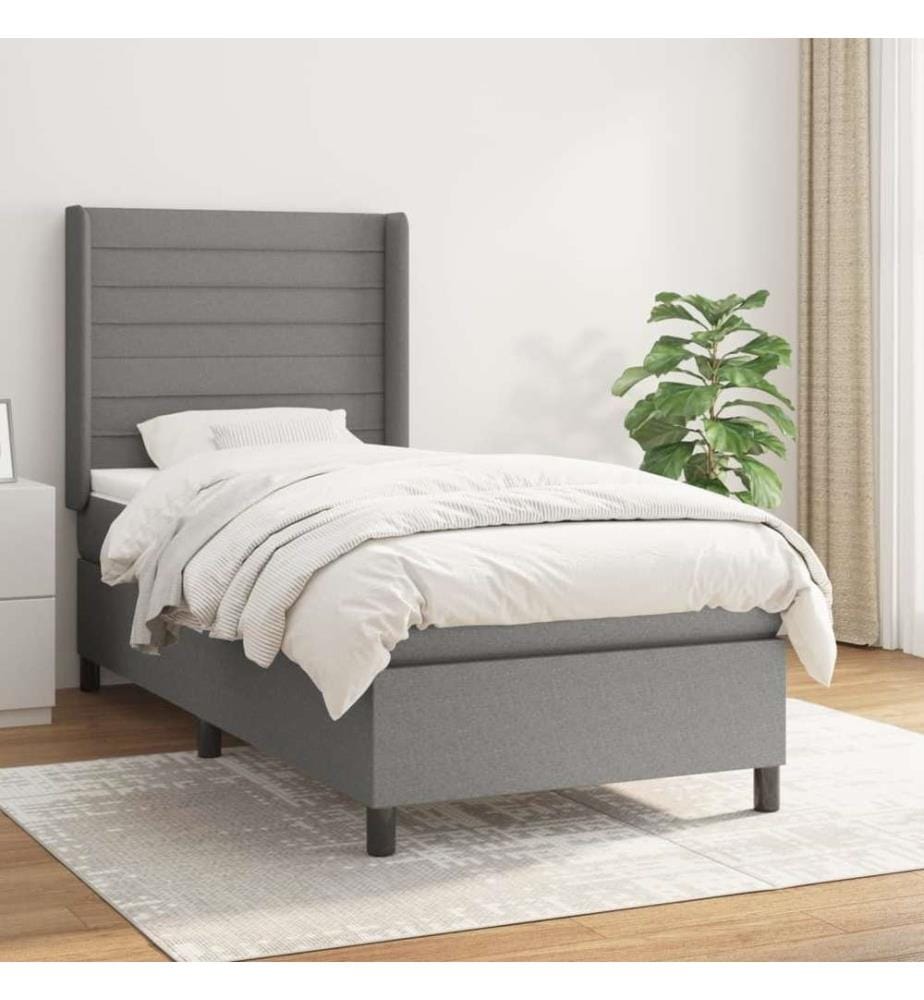 Boxspringbett mit Matratze Dunkelgrau 90x190 cm Stoff