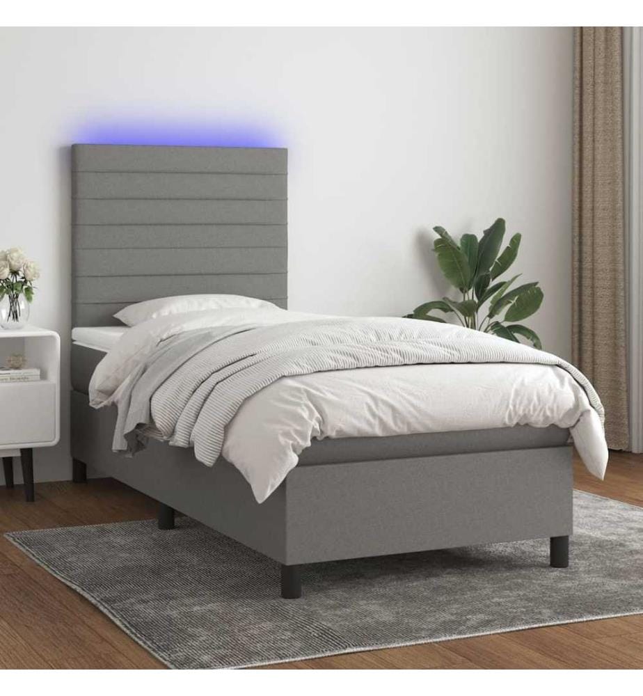 Boxspringbett mit Matratze & LED Dunkelgrau 90x190 cm Stoff