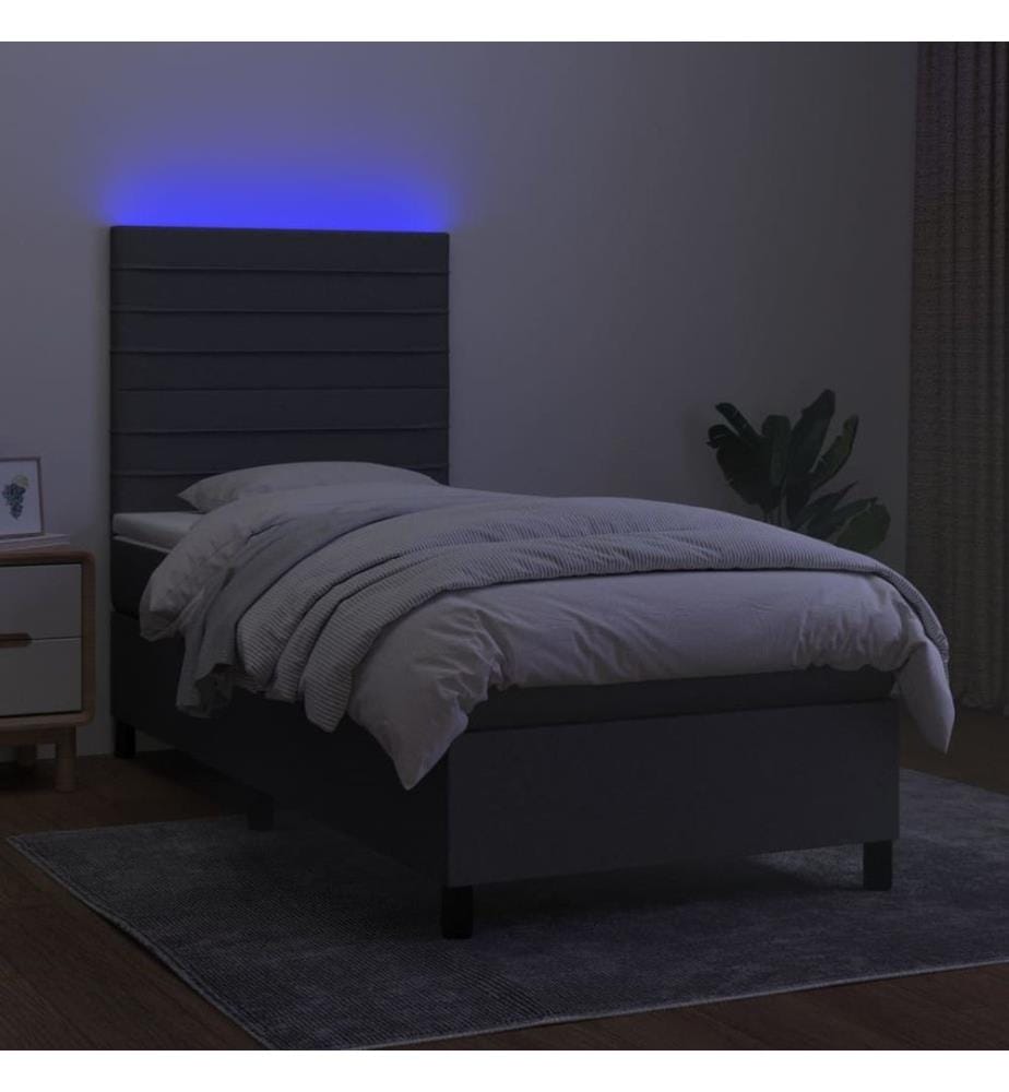 Boxspringbett mit Matratze & LED Dunkelgrau 90x190 cm Stoff