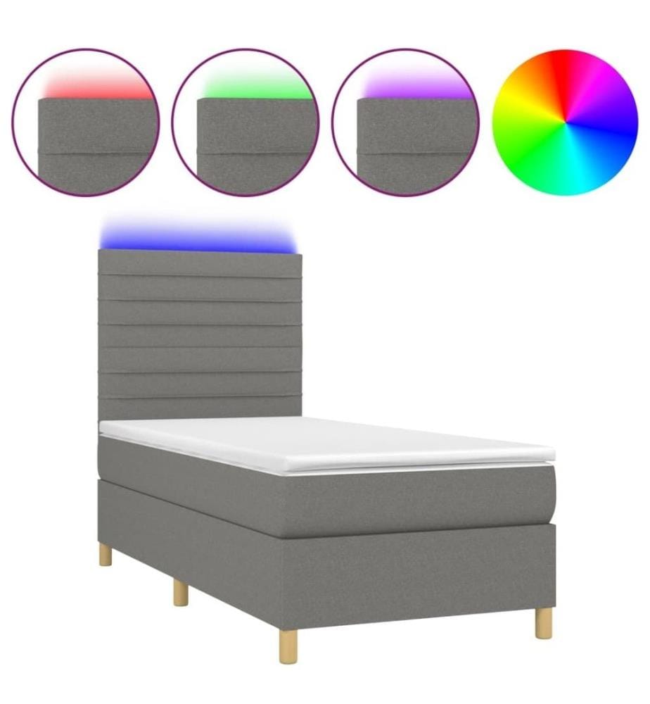 Boxspringbett mit Matratze & LED Dunkelgrau 90x200 cm Stoff