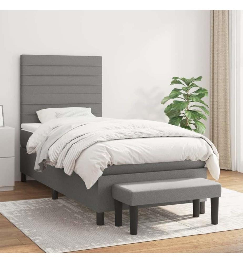 Boxspringbett mit Matratze Dunkelgrau 90x200 cm Stoff