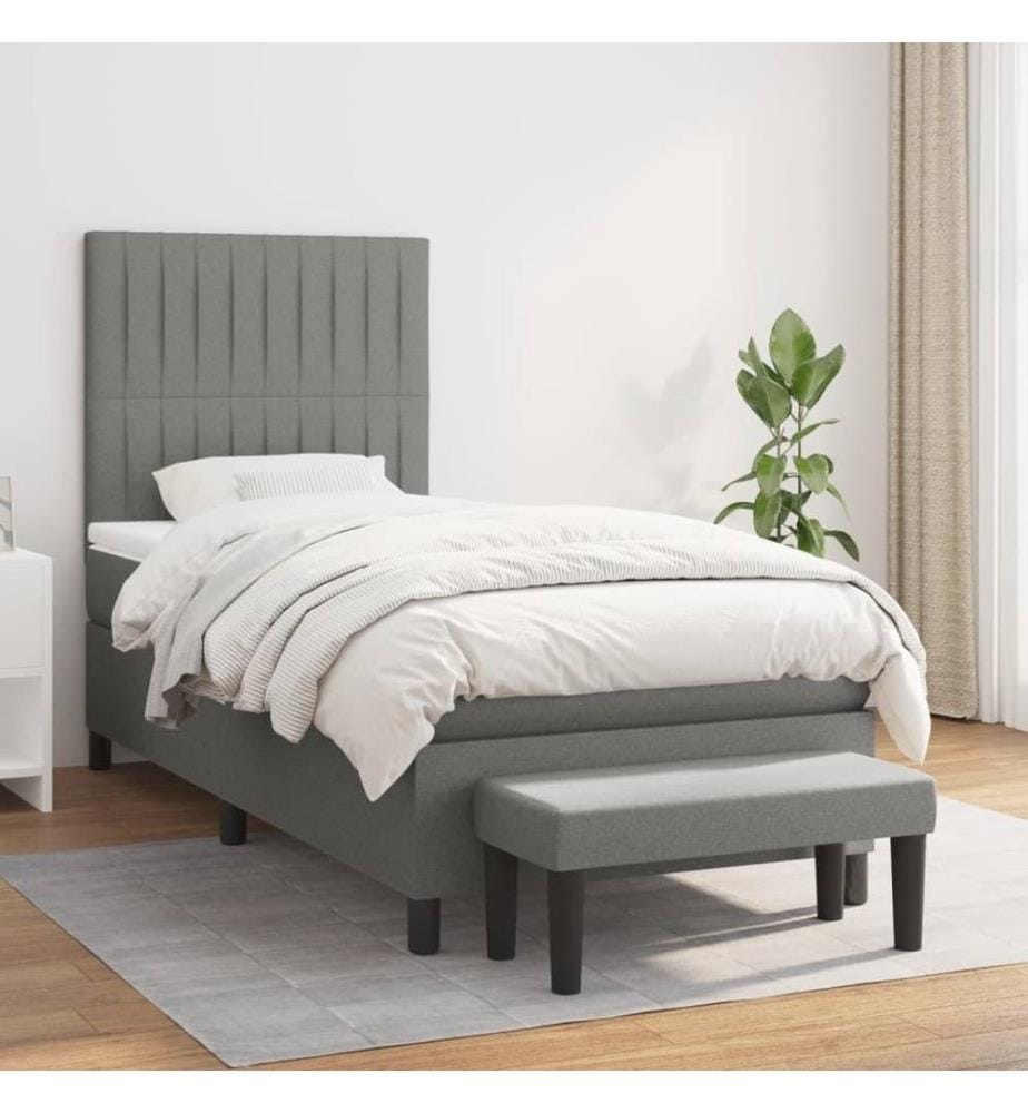 Boxspringbett mit Matratze Dunkelgrau 100x200 cm Stoff