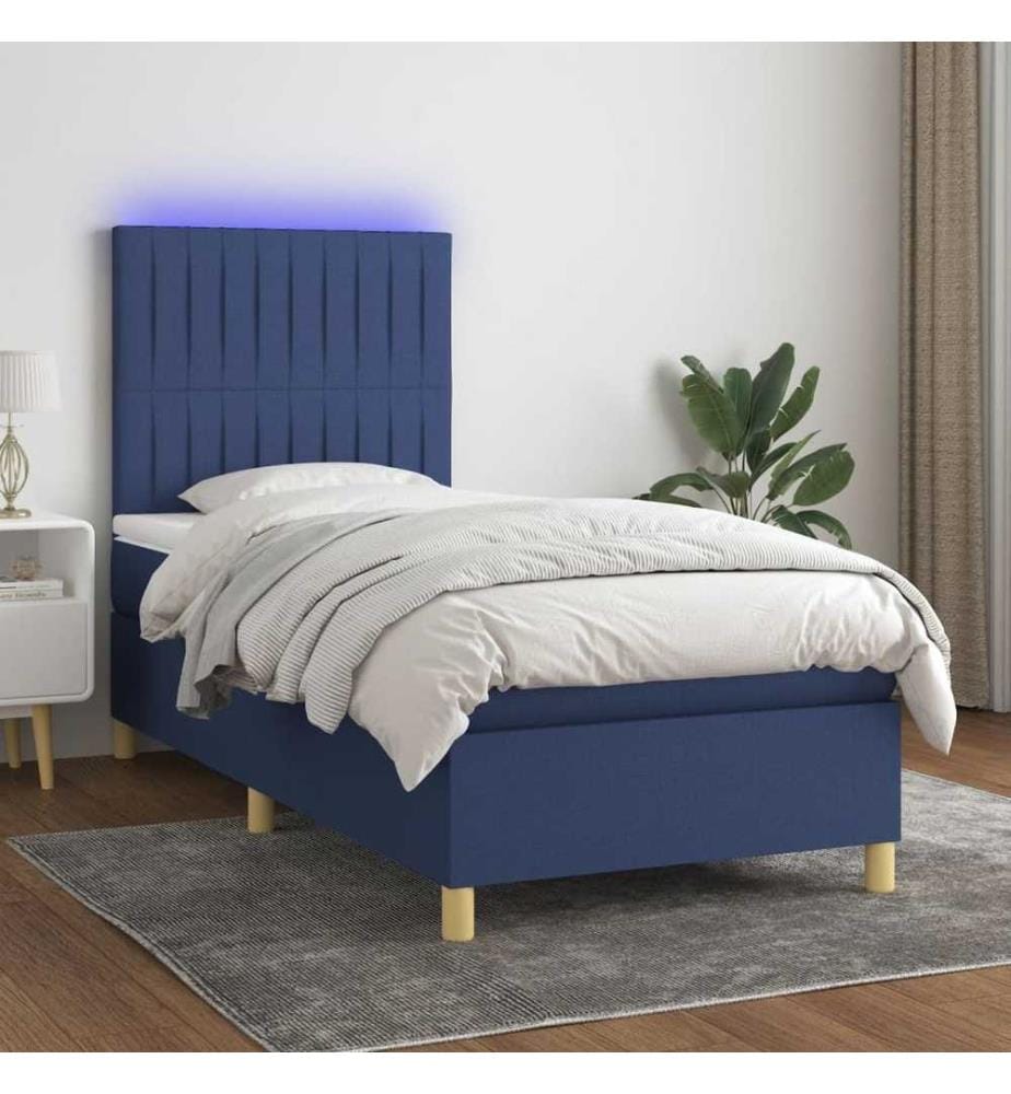 Sommier tapissier avec matelas et LED Bleu 80x200cm Tissu