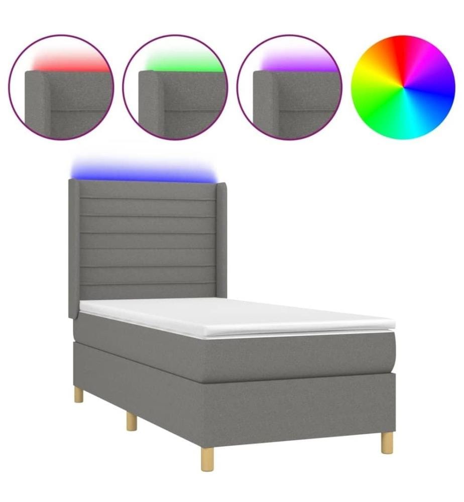 Boxspringbett mit Matratze & LED Dunkelgrau 90x190 cm Stoff