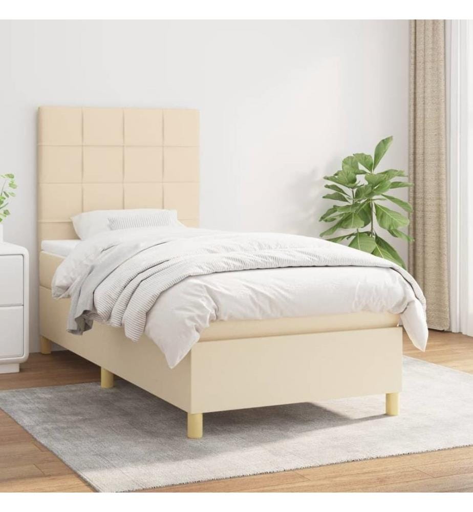 Lit à sommier tapissier avec matelas Crème 90x200 cm Tissu