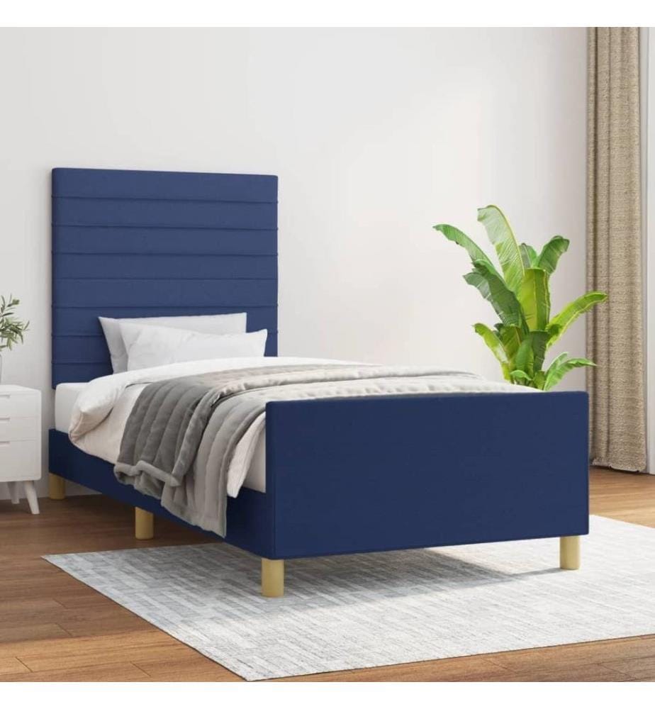 Bettgestell mit Kopfteil Blau 100x200 cm Stoff