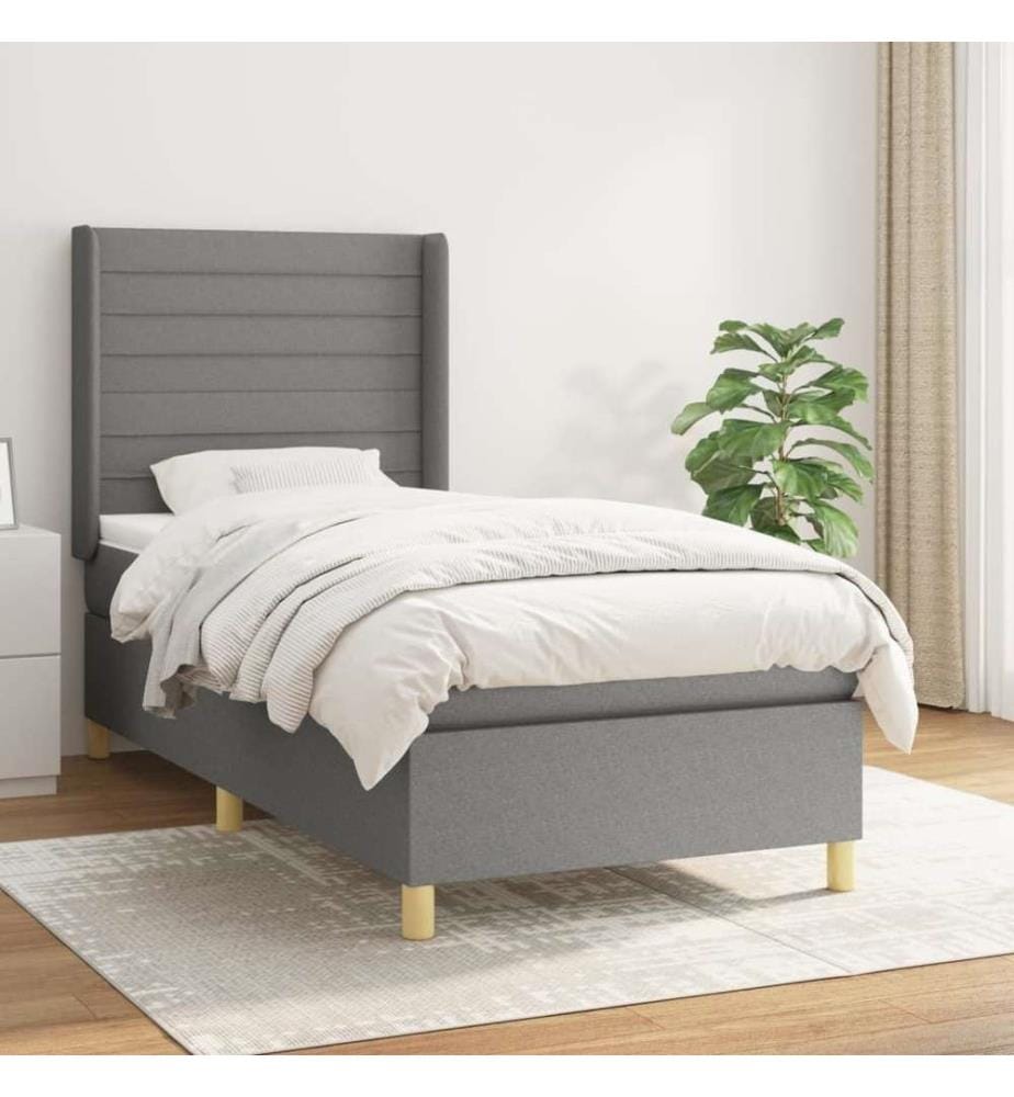 Boxspringbett mit Matratze Dunkelgrau 90x200 cm Stoff