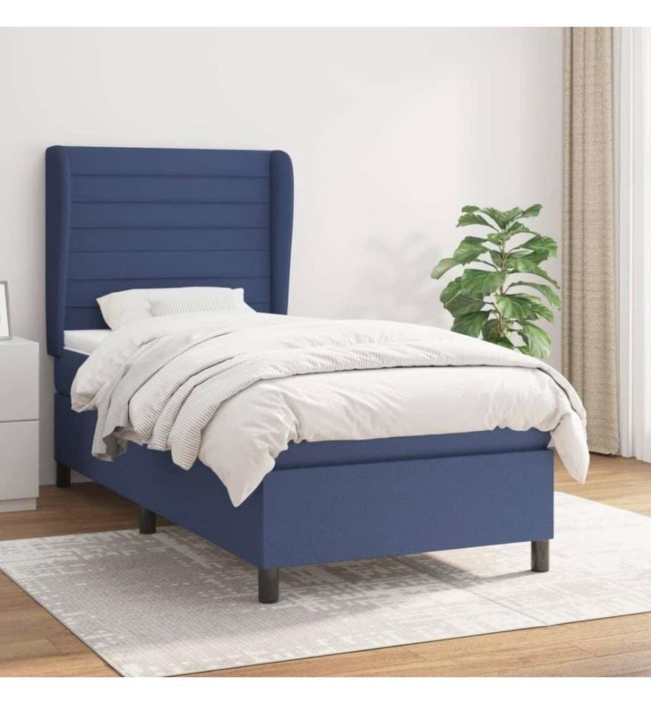 Lit à sommier tapissier avec matelas Bleu 90x190 cm Tissu