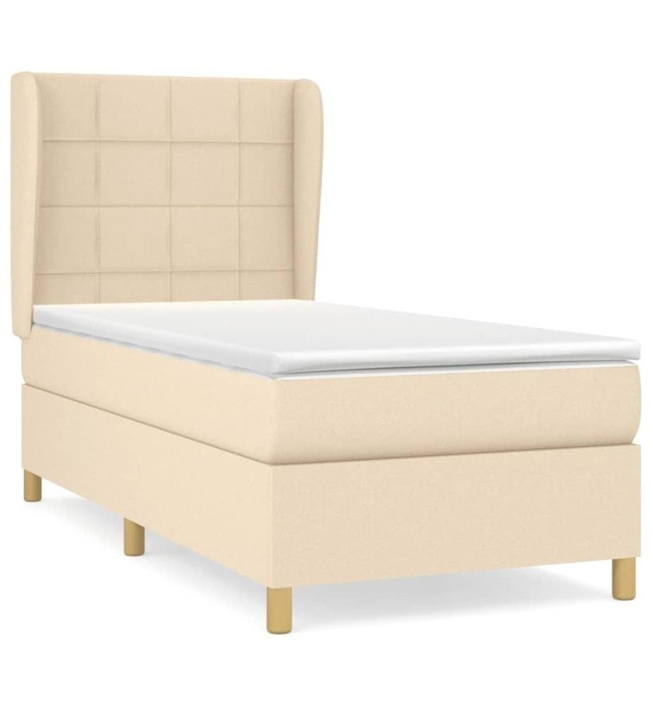 Lit à sommier tapissier avec matelas Crème 90x200 cm Tissu